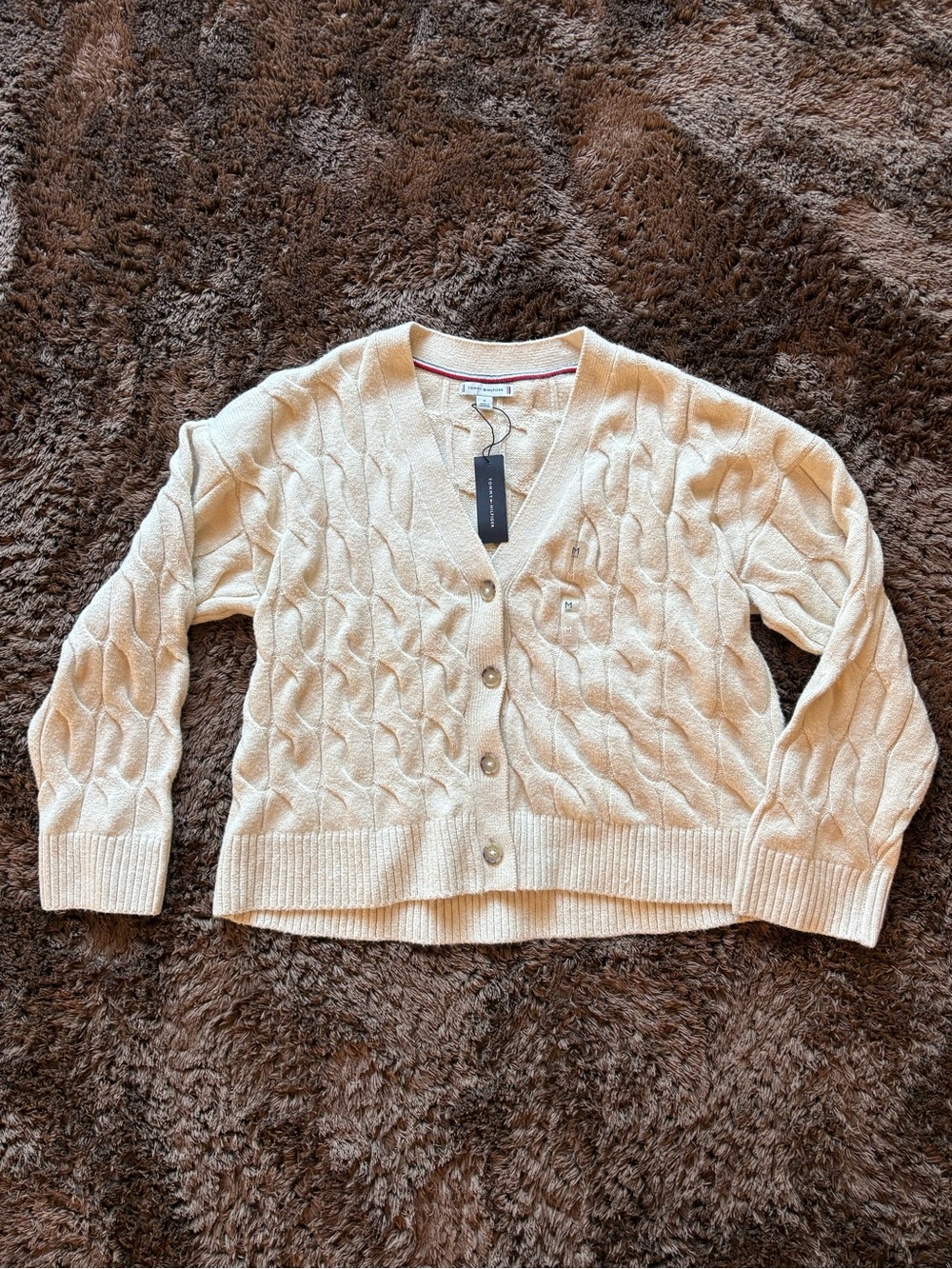 Women's NWT Tommy Hilfiger Cream Cable-Knit Button Cardigan